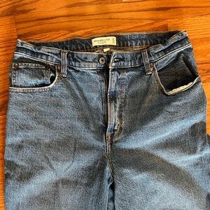 Straight Leg High Waist Jeans Relaxed Cutoff Medium Wash